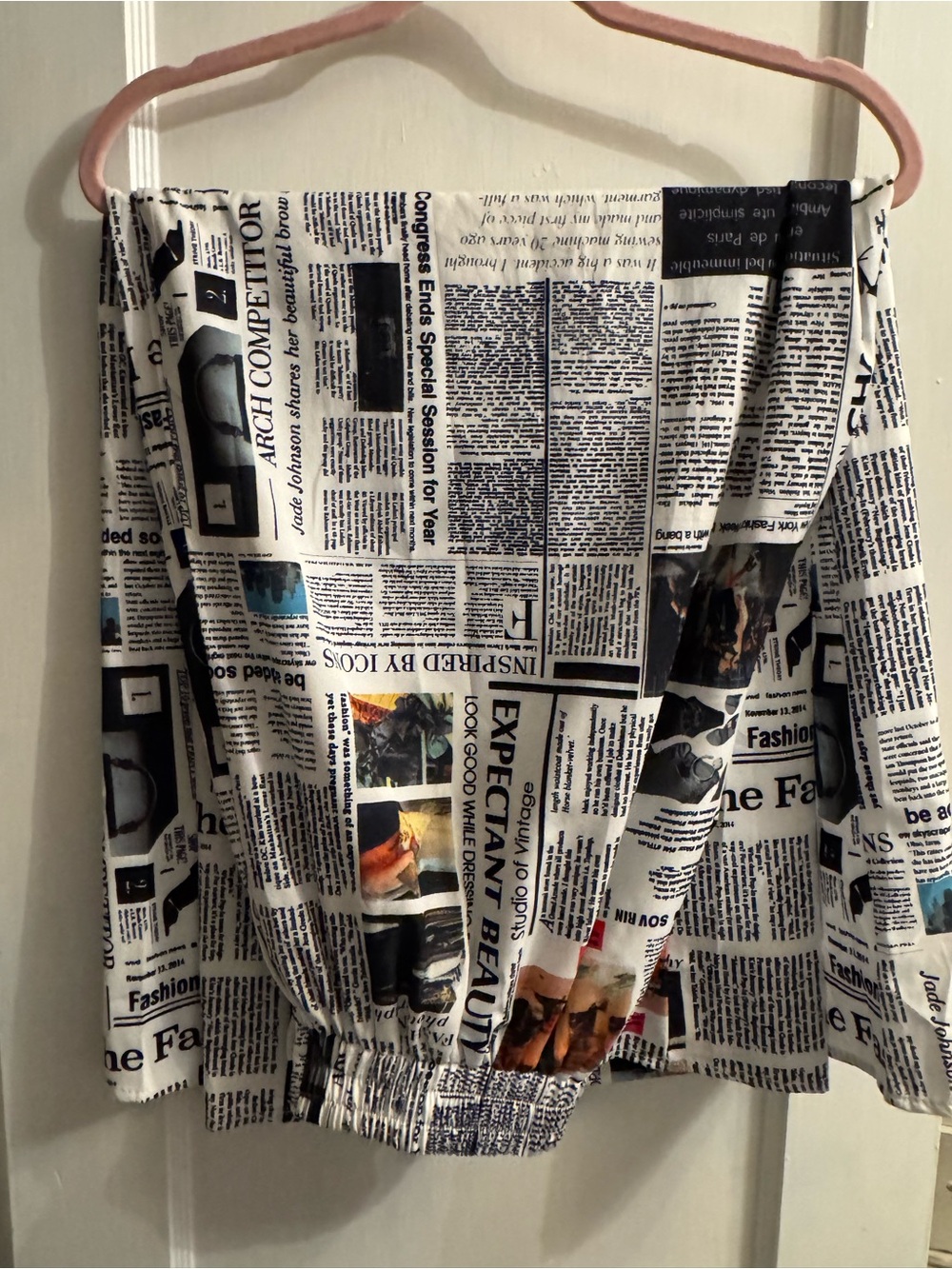 Newspaper Print Wide Leg Palazzo Pants Boho Chic M